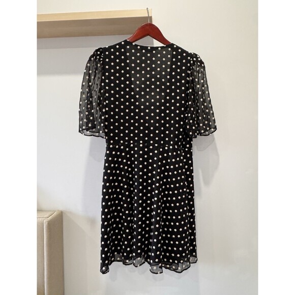 Alice + Olivia Dress Size 6 Womens Black Floral Embroidered Wrap Mini Chiffon - Picture 2 of 8